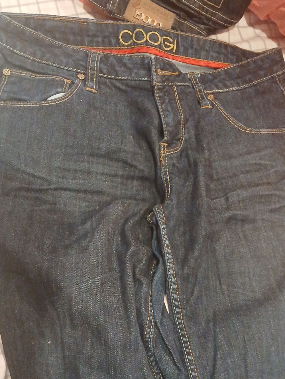 COOGI Men's Straight Dark Blue Denim Jeans with Contrast Stitching